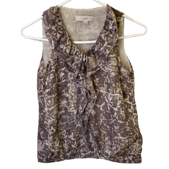 Ann Taylor Loft Top Blouse Tank Sleeveless Brown Tan Cream Size XXS Petite NWOT - Picture 1 of 8